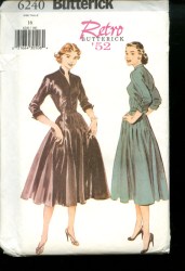 6240 BUTTERICK RETRO 1952 LONGER FLARE TUCK SNAPPY DRESS, BELT PATTERN 14 UNCUT